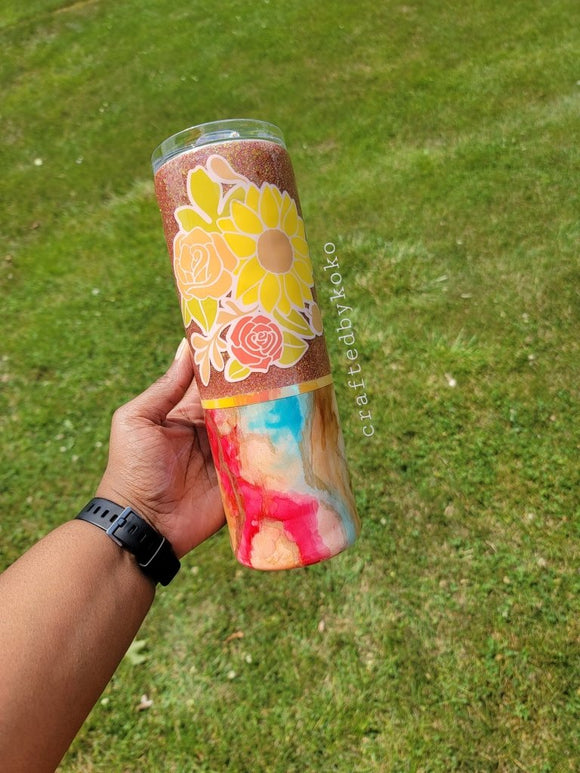RTS - Fall Flower Watercolor Tumbler (30oz) - Purposefully Crafted By Koko