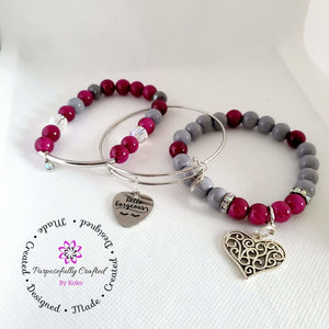 Hello Gorgeous Heart Charm Bracelet, Magenta Pink & Gray Charm Bracelet - Purposefully Crafted By Koko