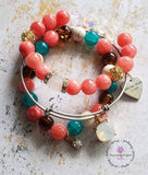 Made with Love Pink Stone & Amazonite Beaded Charm Bracelet and Bangle Set - Purposefully Crafted By Koko