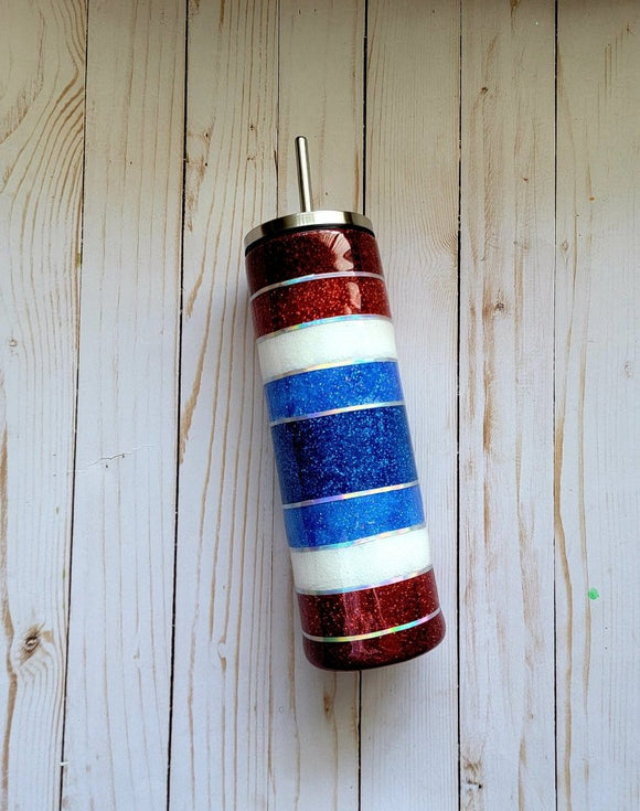 Red, White, & Blue Stripe 30oz Tumbler - Purposefully Crafted By Koko