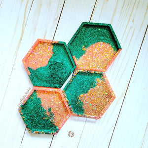 Spring Teal & Coral Resin Coasters 4 Piece Set - Purposefully Crafted By Koko