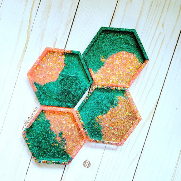 Spring Teal & Coral Resin Coasters 4 Piece Set - Purposefully Crafted By Koko